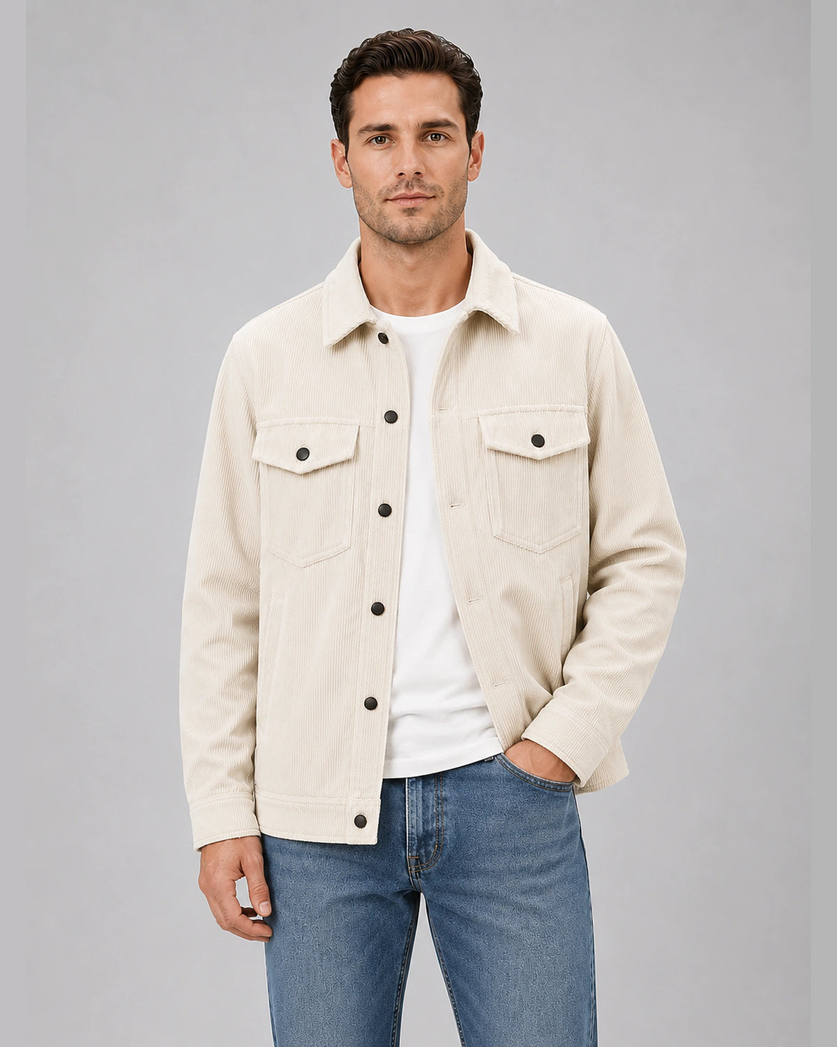 Men's Corduroy Overshirt Jacket with Snap Button Front – Flynn