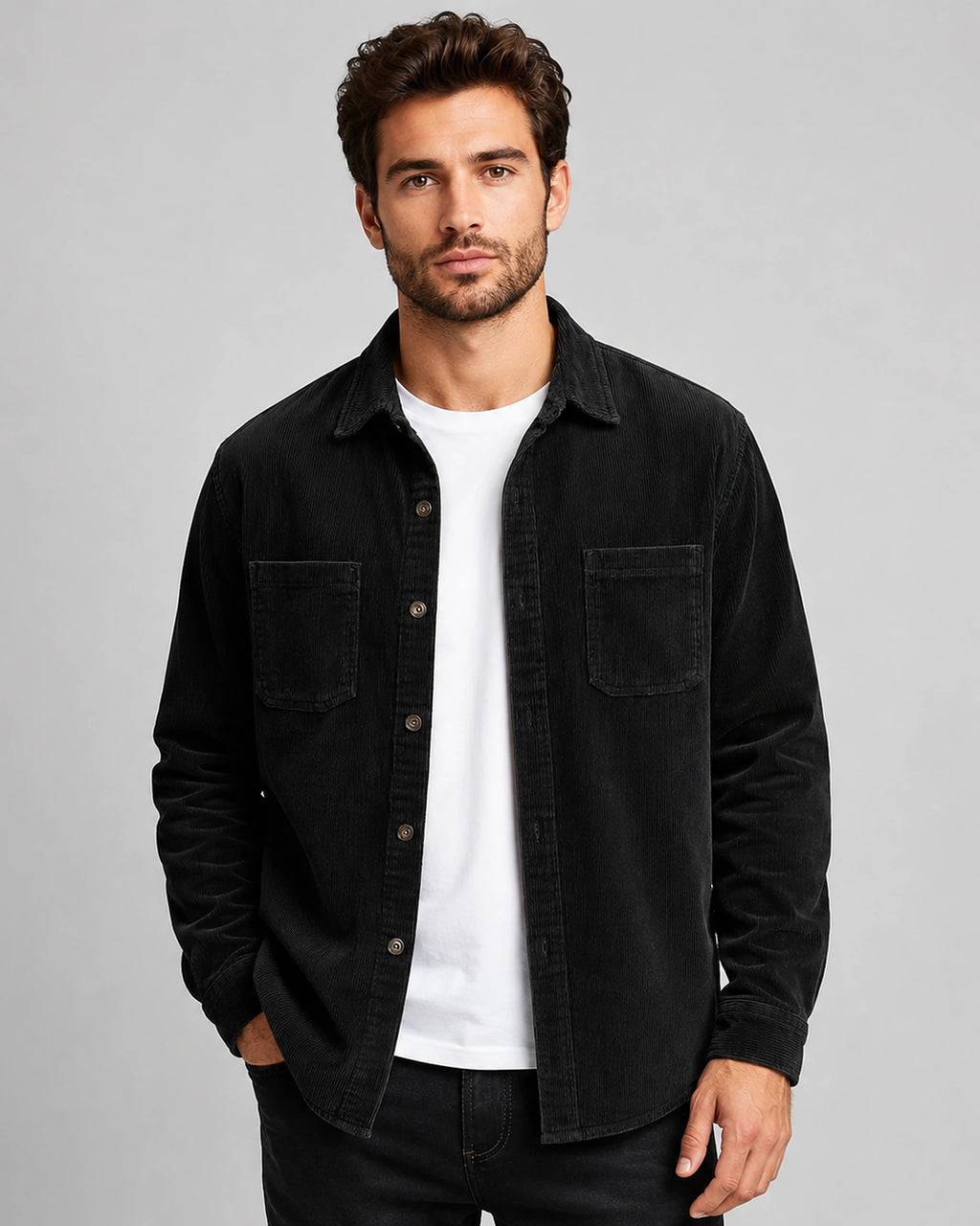 Men's Corduroy Overshirt with Lapel Collar and Chest Patch Pockets – Lachlan