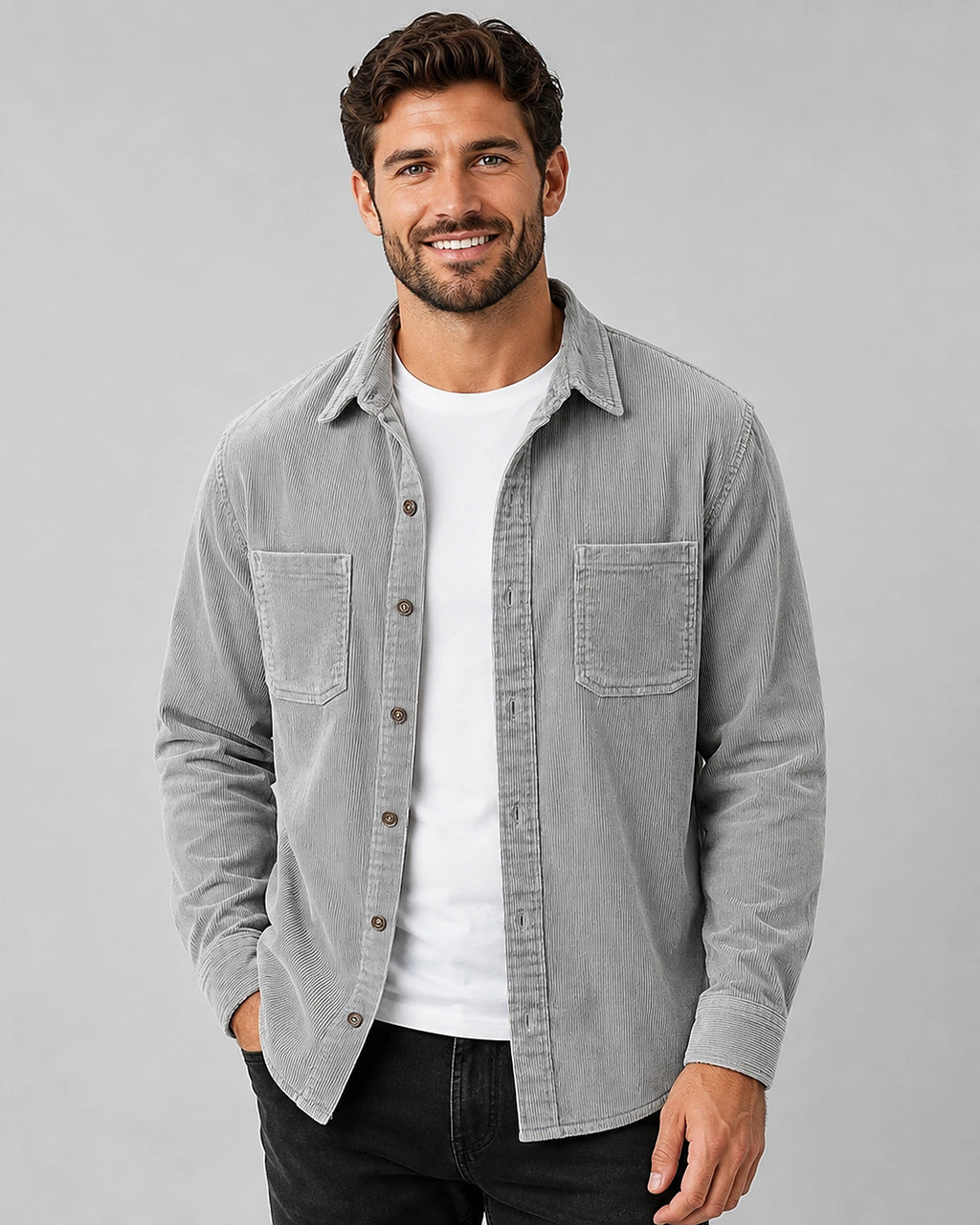 Men's Corduroy Overshirt with Lapel Collar and Chest Patch Pockets – Lachlan