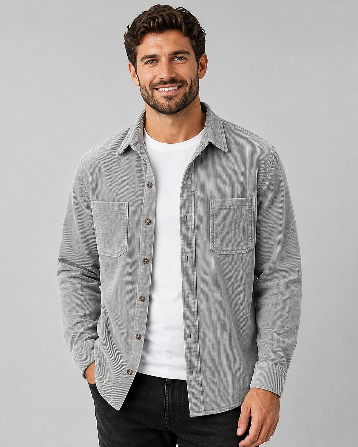 Men's Corduroy Overshirt with Lapel Collar and Chest Patch Pockets – Lachlan