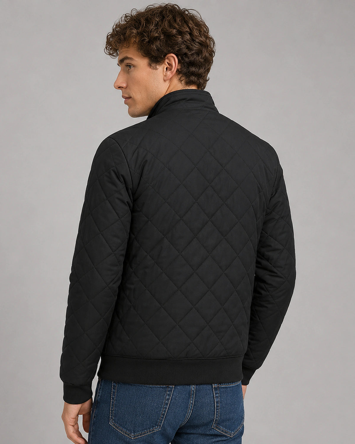 Men's Diamond Quilted Zip-Up Jacket with Stand Collar – Milo