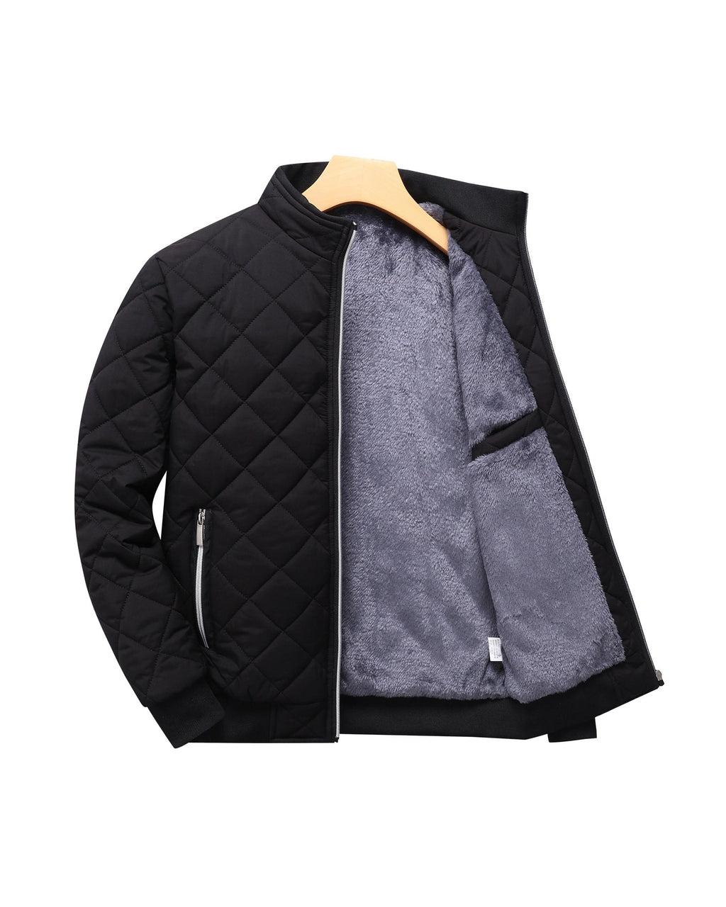 Men's Diamond Quilted Zip-Up Jacket with Stand Collar – Milo