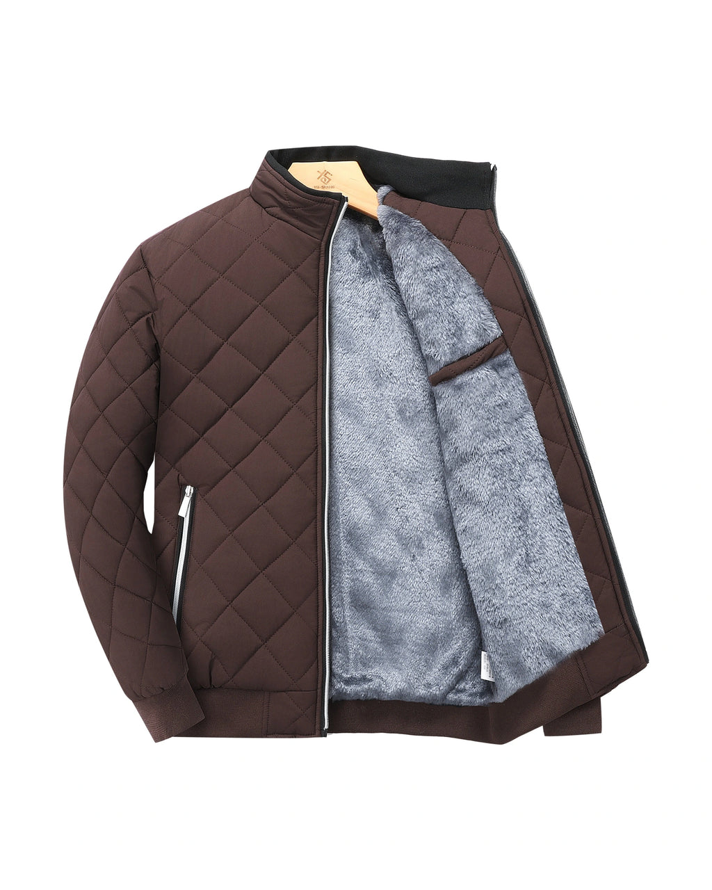 Men's Diamond Quilted Zip-Up Jacket with Stand Collar – Milo