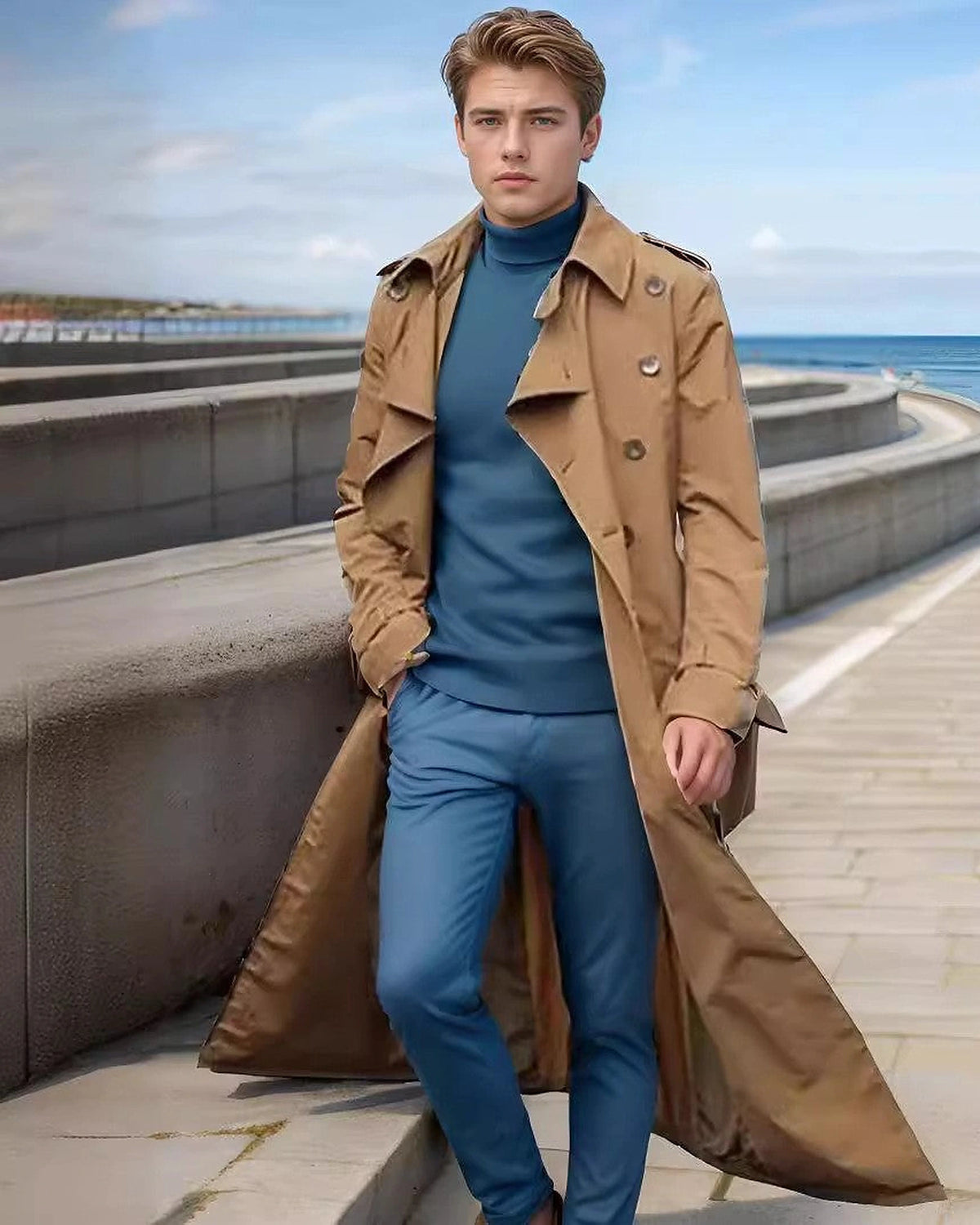 Men's Double-Breasted Belted Trench Coat with Epaulettes – Blair Jane