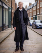 Men's Double-Breasted Longline Overcoat with Wide Notch Collar – Cora Grey