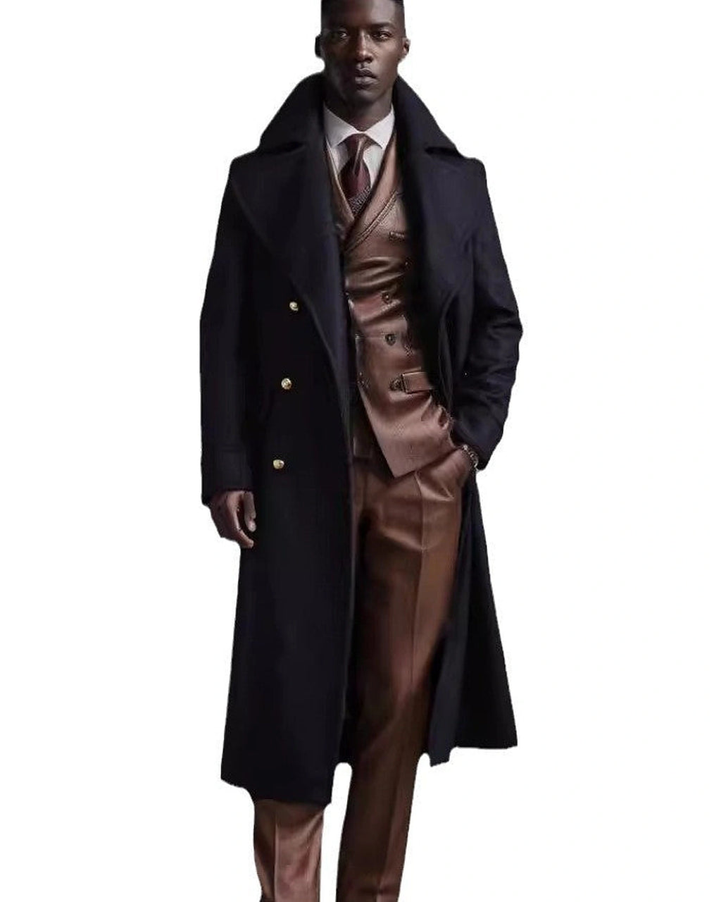 Men's Double-Breasted Longline Overcoat with Wide Notch Collar – Cora Grey