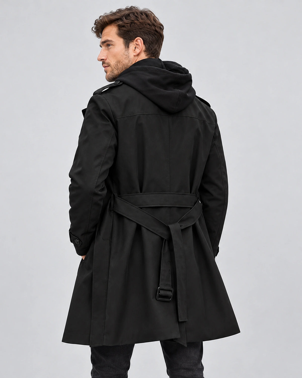 Men's Double Breasted Tailored Trench Coat with Belted Waist and Epaulettes – Ronan