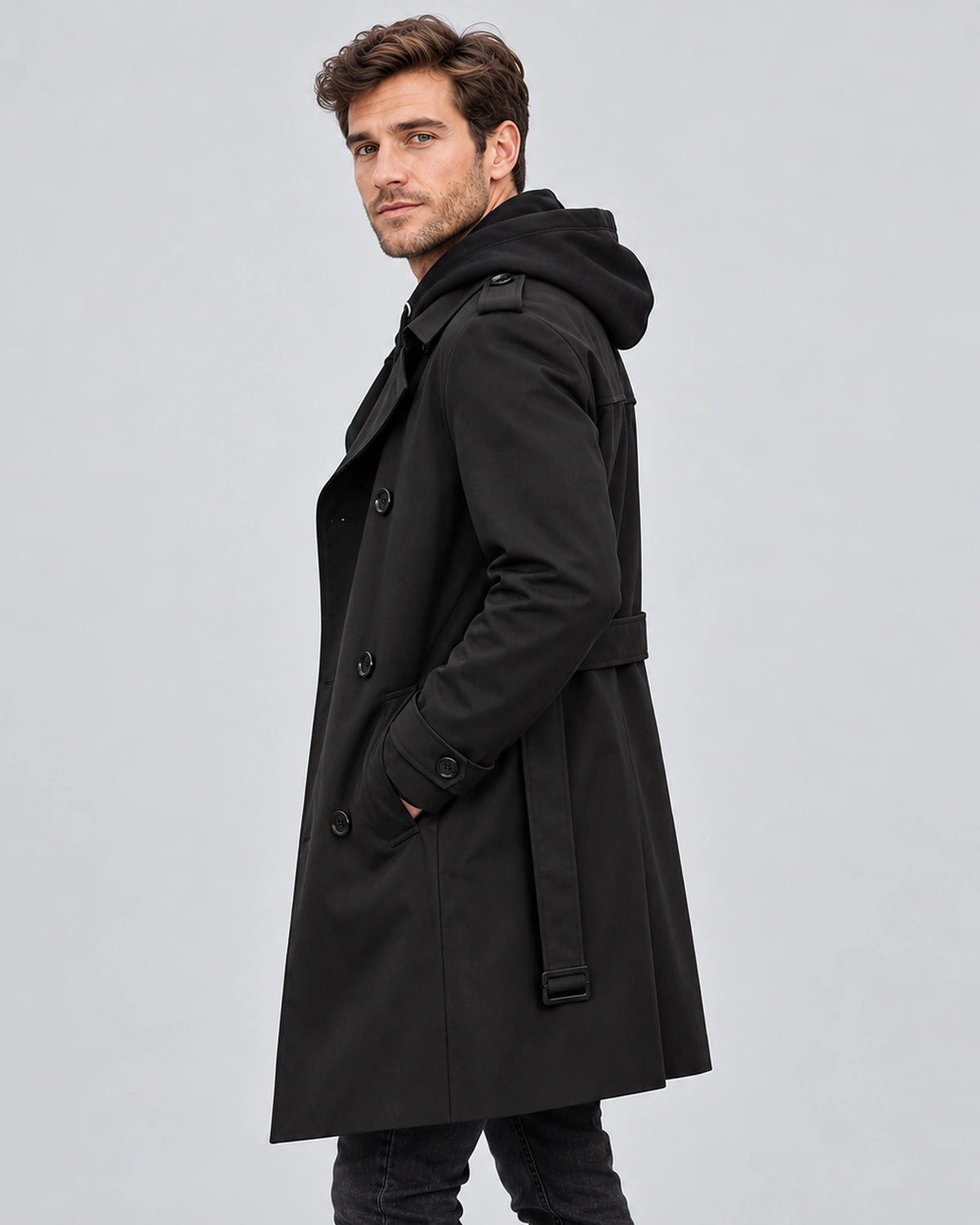 Men's Double Breasted Tailored Trench Coat with Belted Waist and Epaulettes – Ronan