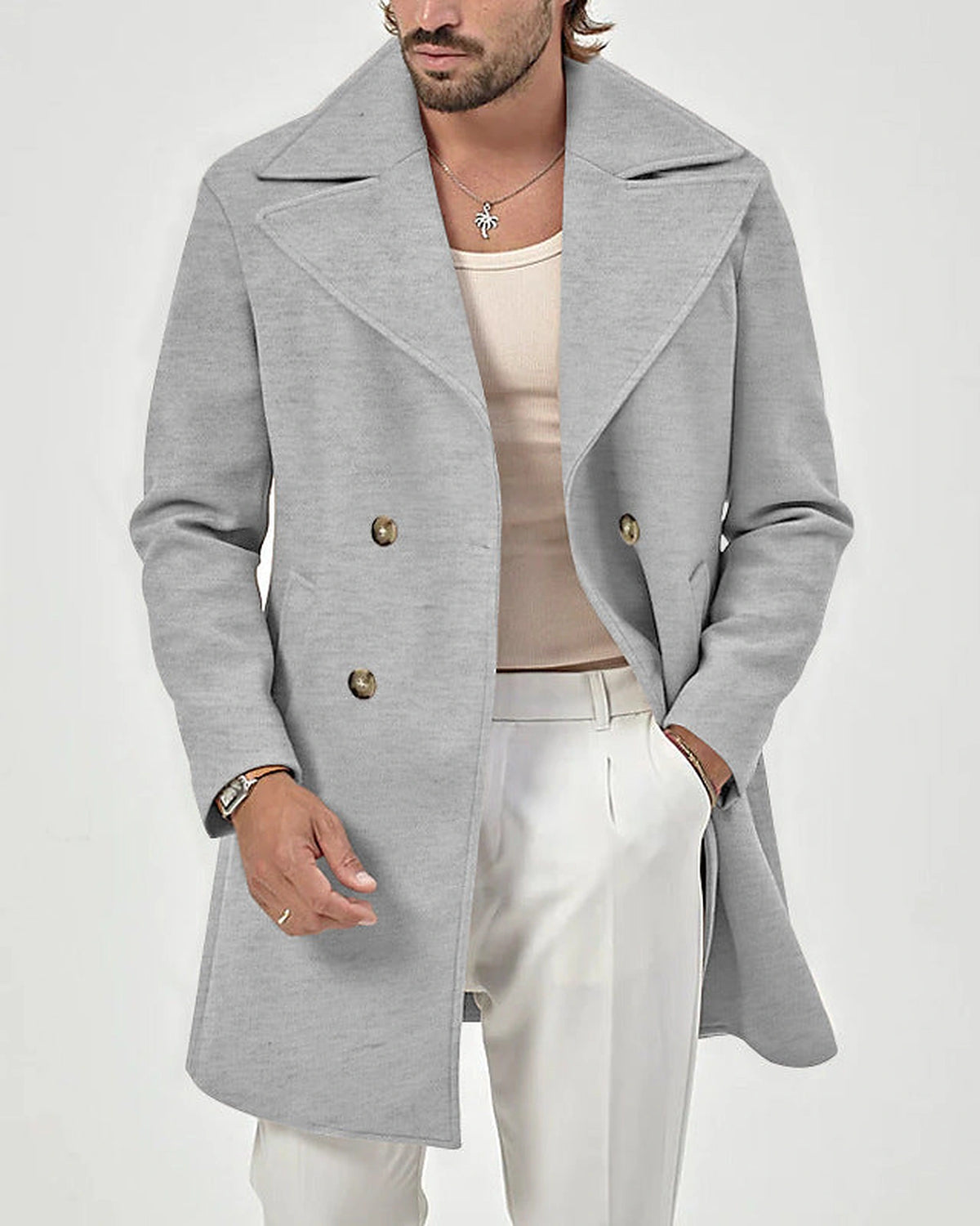 Men's Double-Breasted Wide Lapel Wool-Blend Overcoat – Dora Lou