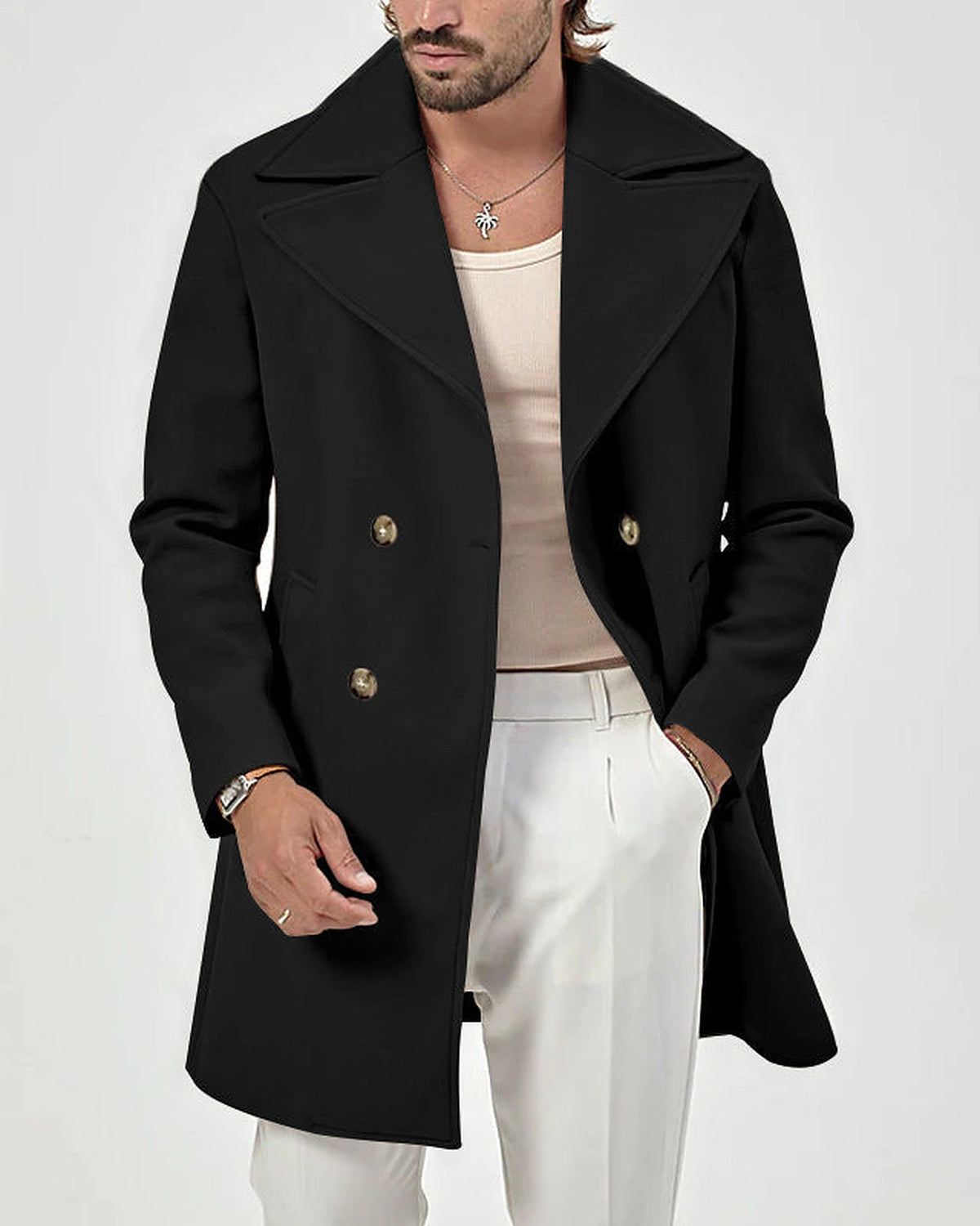 Men's Double-Breasted Wide Lapel Wool-Blend Overcoat – Dora Lou