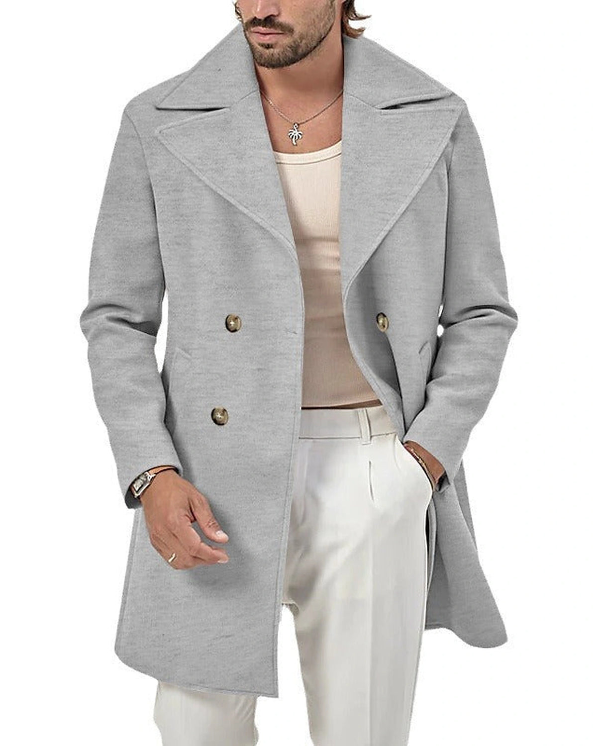 Men's Double-Breasted Wide Lapel Wool-Blend Overcoat – Dora Lou