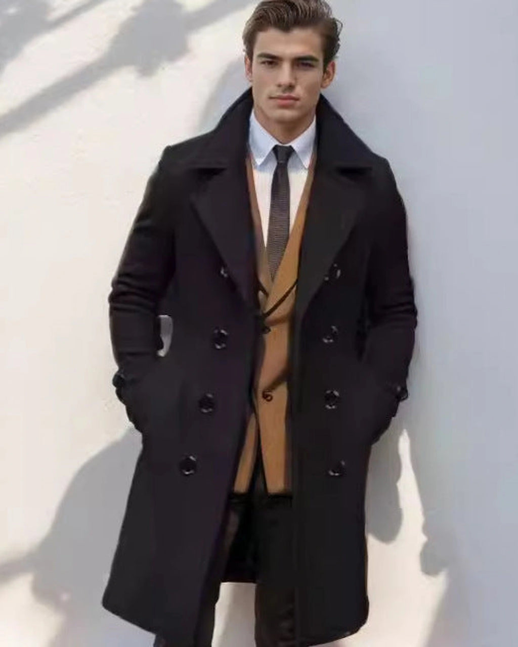 Men's Double-Breasted Wool-Blend Overcoat with Notch Lapel, Tailored Fit – Callum