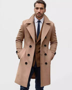 Men's Double-Breasted Wool-Blend Overcoat with Notch Lapel, Tailored Fit – Callum