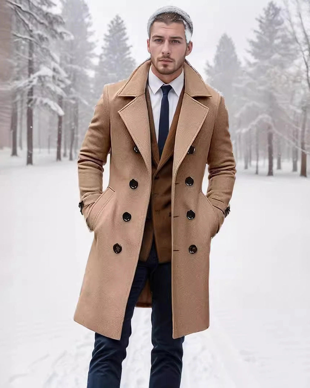 Men's Double-Breasted Wool-Blend Overcoat with Notch Lapel, Tailored Fit – Callum