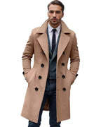 Men's Double-Breasted Wool-Blend Overcoat with Notch Lapel, Tailored Fit – Callum