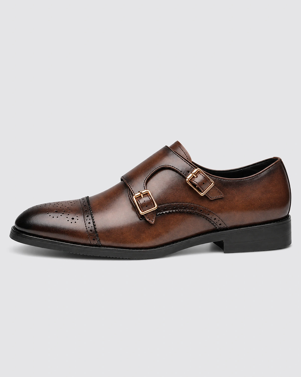 Men's Double Monk Strap Brogue Shoes with Cap Toe Detailing – Leo