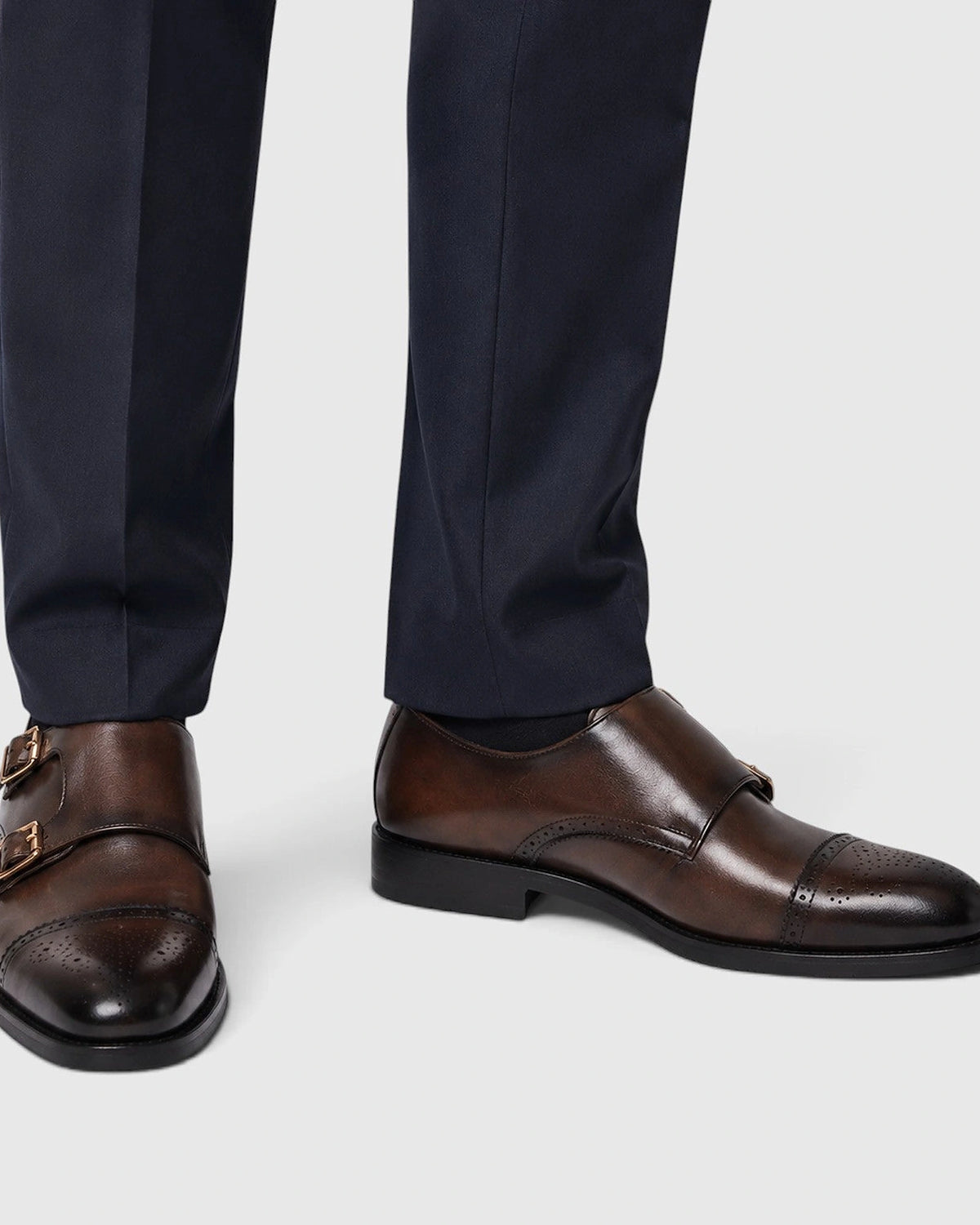 Men's Double Monk Strap Brogue Shoes with Cap Toe Detailing – Leo