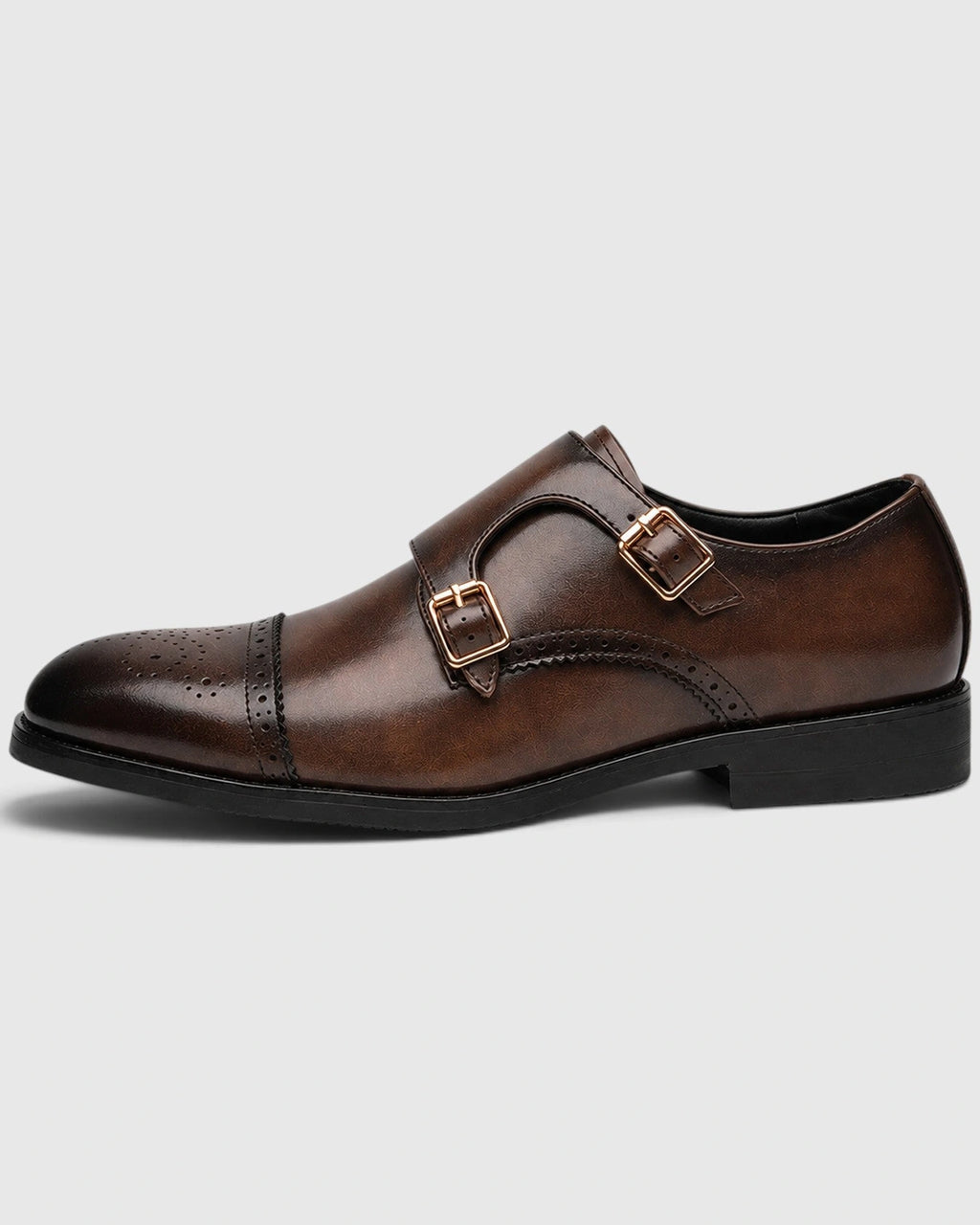 Men's Double Monk Strap Brogue Shoes with Cap Toe Detailing – Leo