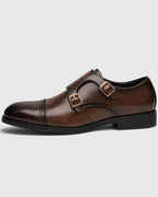 Men's Double Monk Strap Brogue Shoes with Cap Toe Detailing – Leo