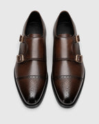 Men's Double Monk Strap Brogue Shoes with Cap Toe Detailing – Leo