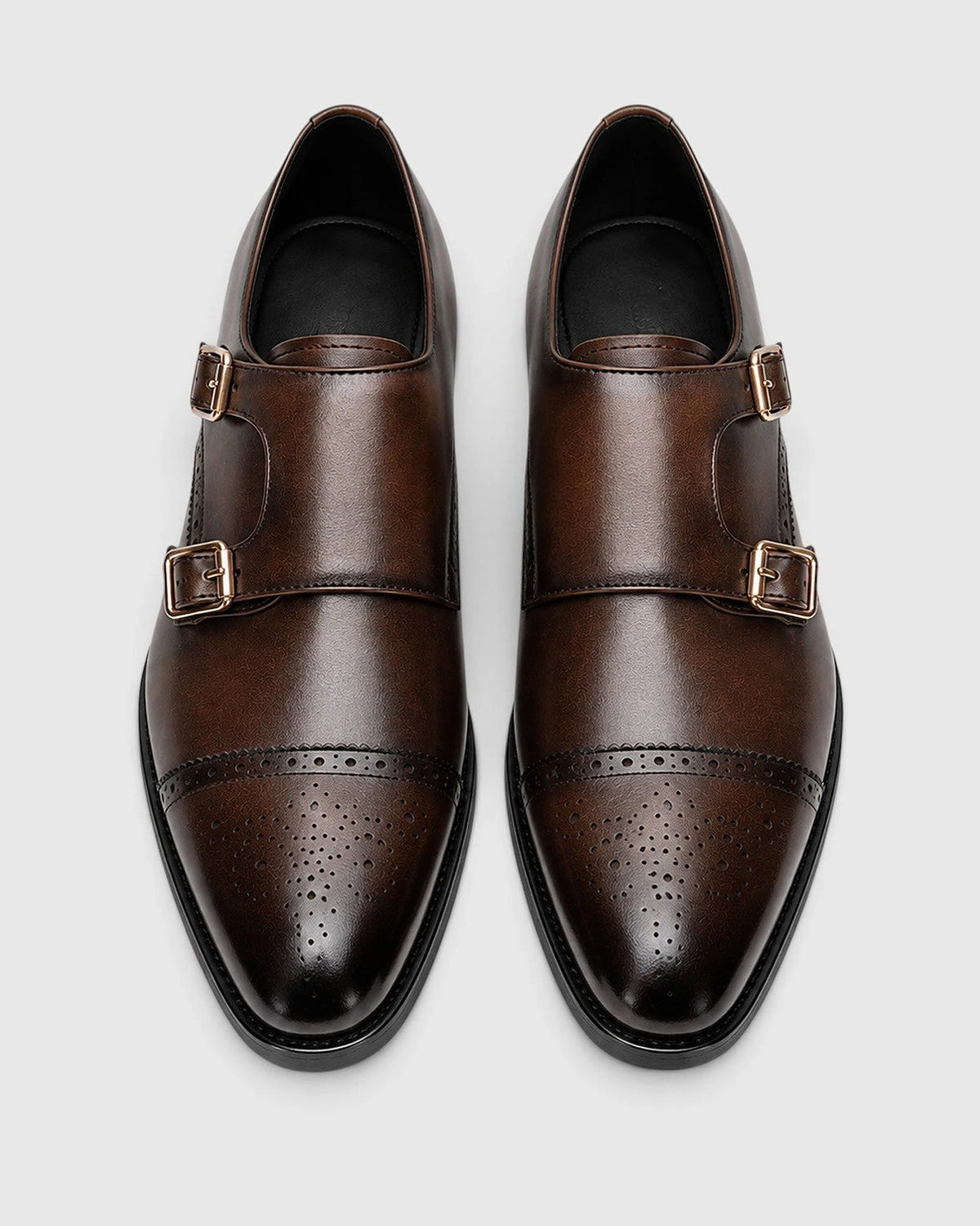 Men's Double Monk Strap Brogue Shoes with Cap Toe Detailing – Leo