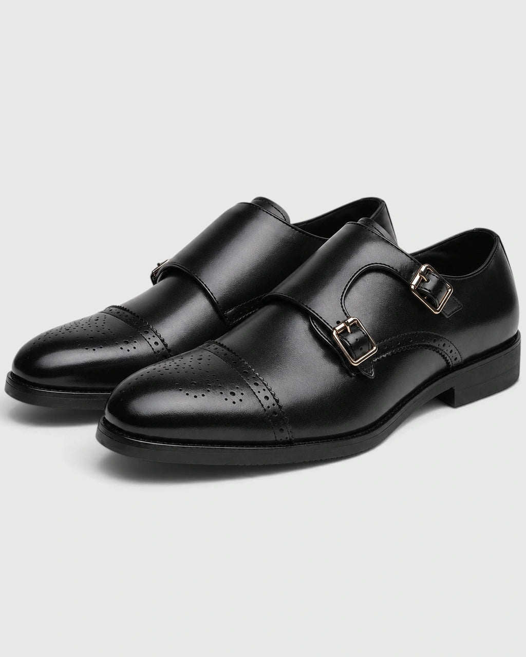 Men's Double Monk Strap Brogue Shoes with Cap Toe Detailing – Leo