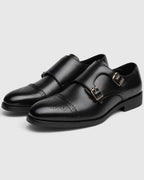 Men's Double Monk Strap Brogue Shoes with Cap Toe Detailing – Leo