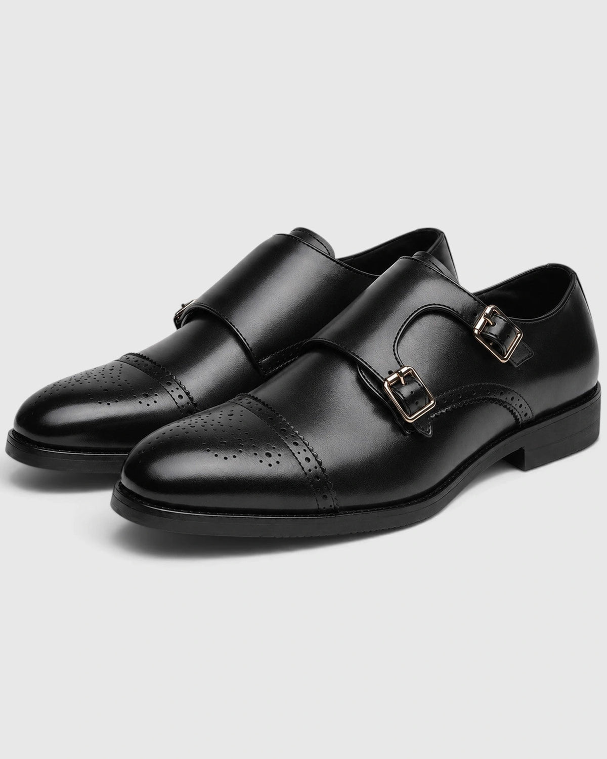Men's Double Monk Strap Brogue Shoes with Cap Toe Detailing – Leo