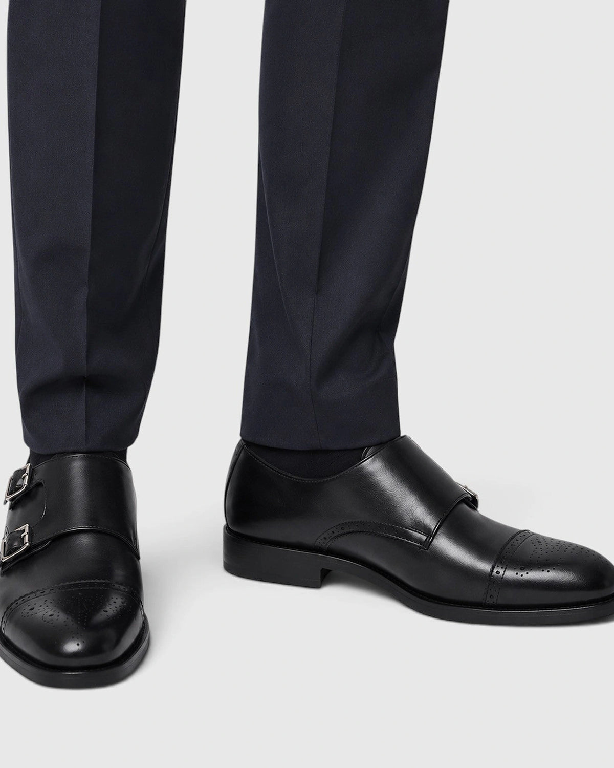 Men's Double Monk Strap Brogue Shoes with Cap Toe Detailing – Leo
