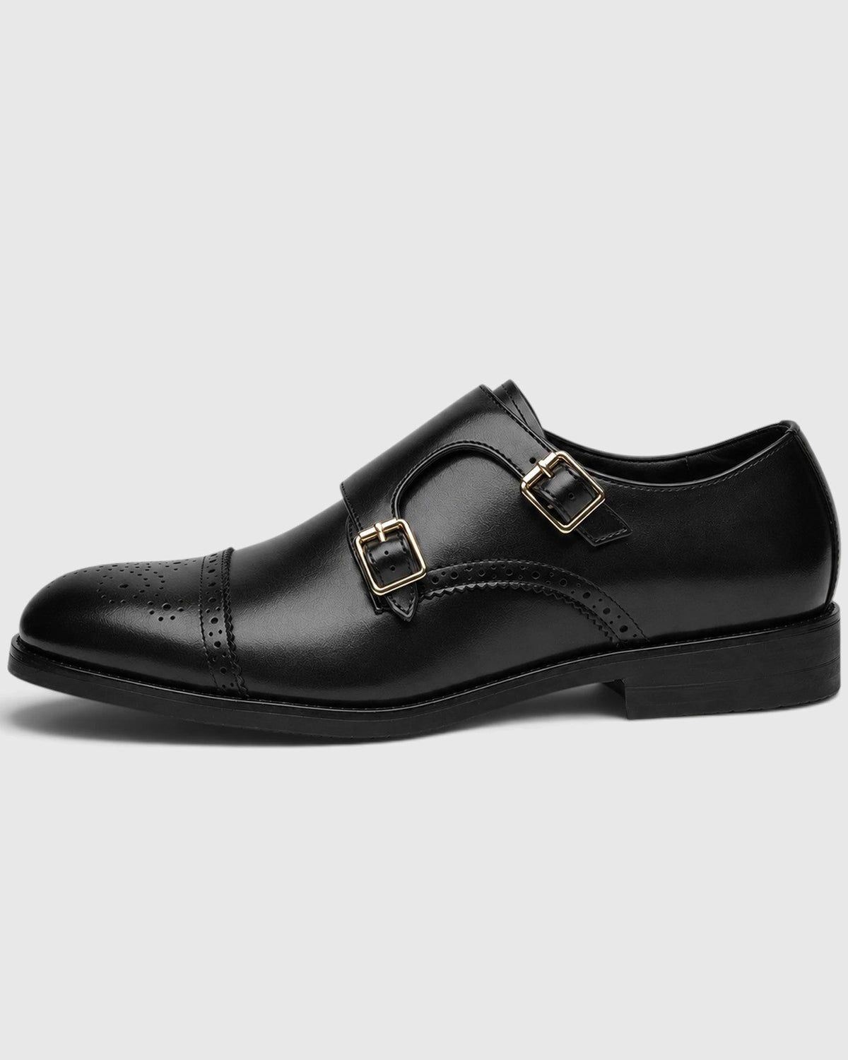 Men's Double Monk Strap Brogue Shoes with Cap Toe Detailing – Leo