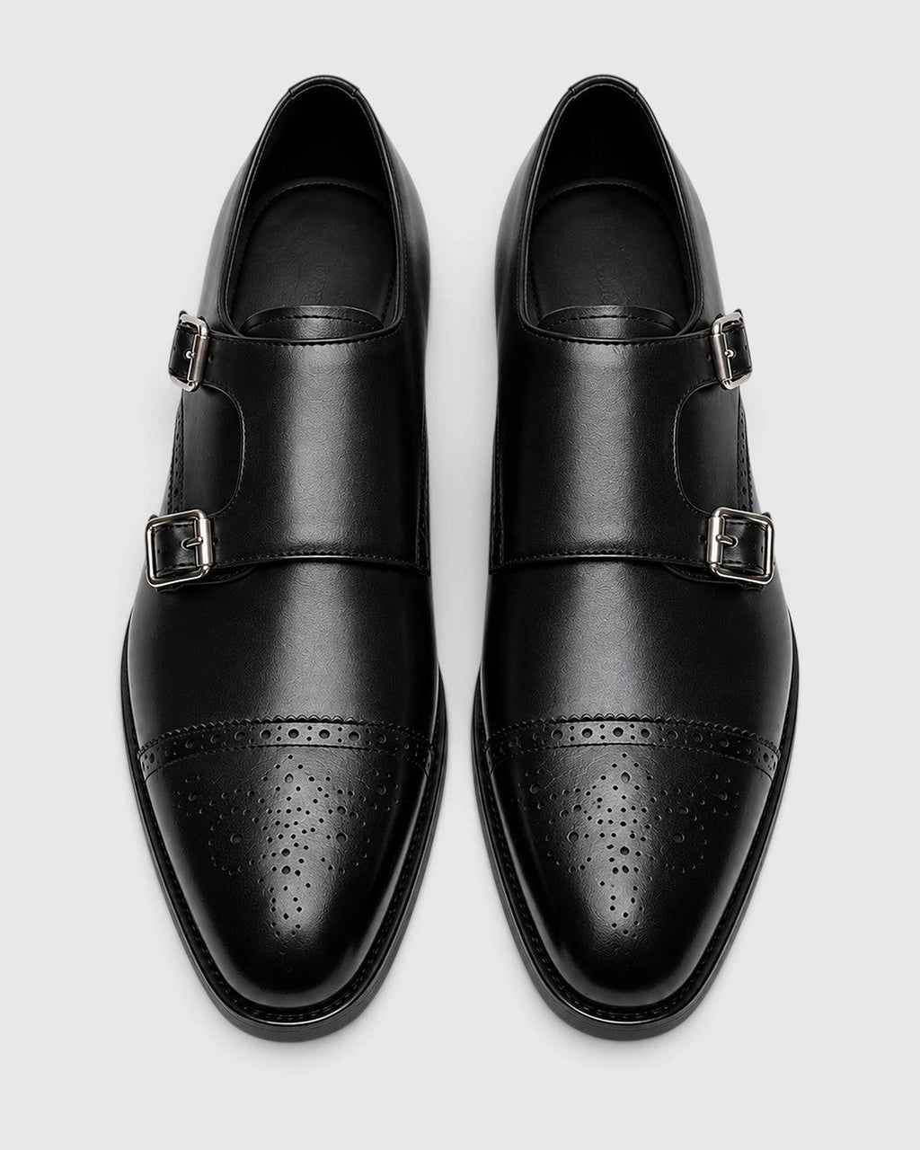 Men's Double Monk Strap Brogue Shoes with Cap Toe Detailing – Leo