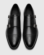 Men's Double Monk Strap Brogue Shoes with Cap Toe Detailing – Leo