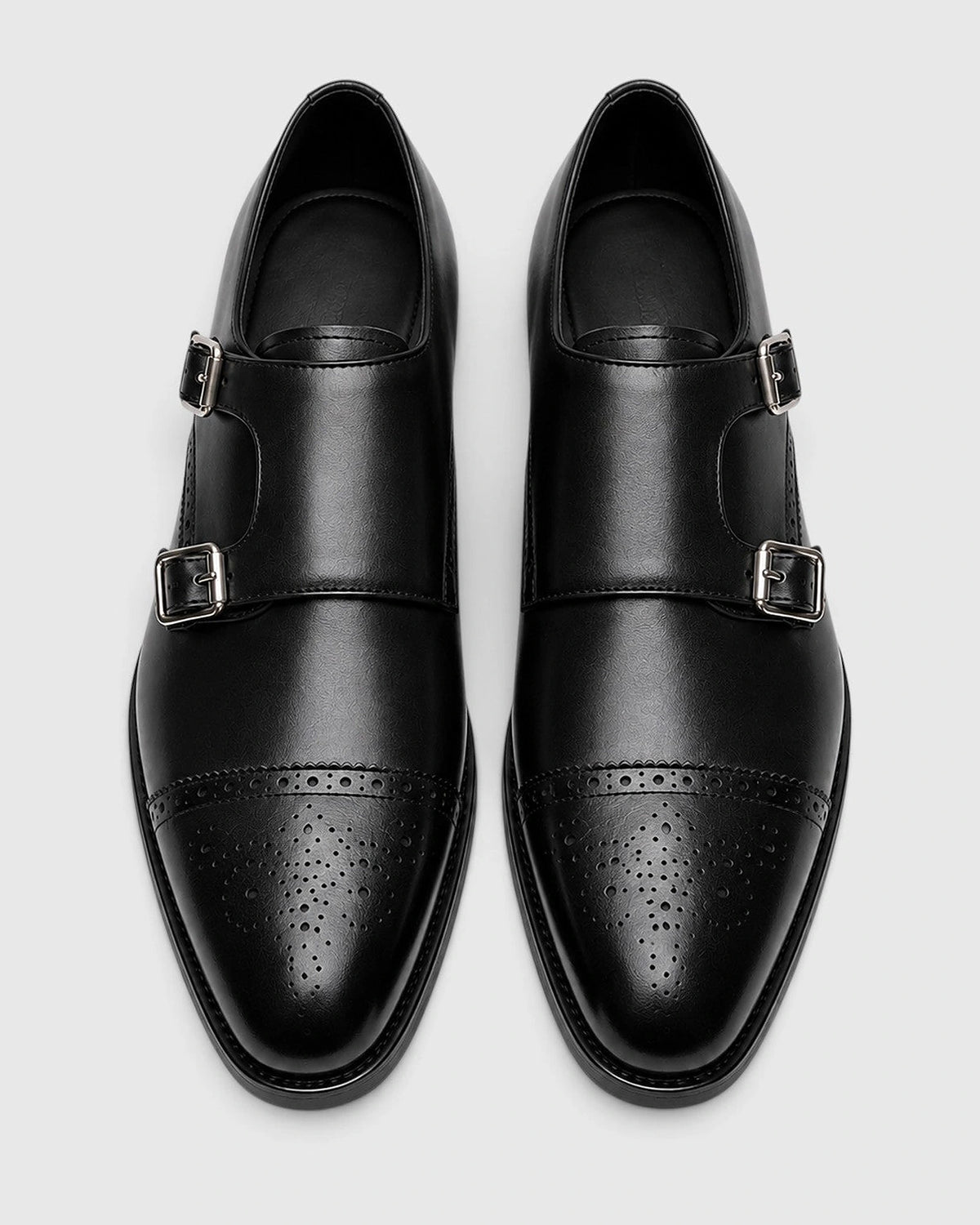 Men's Double Monk Strap Brogue Shoes with Cap Toe Detailing – Leo