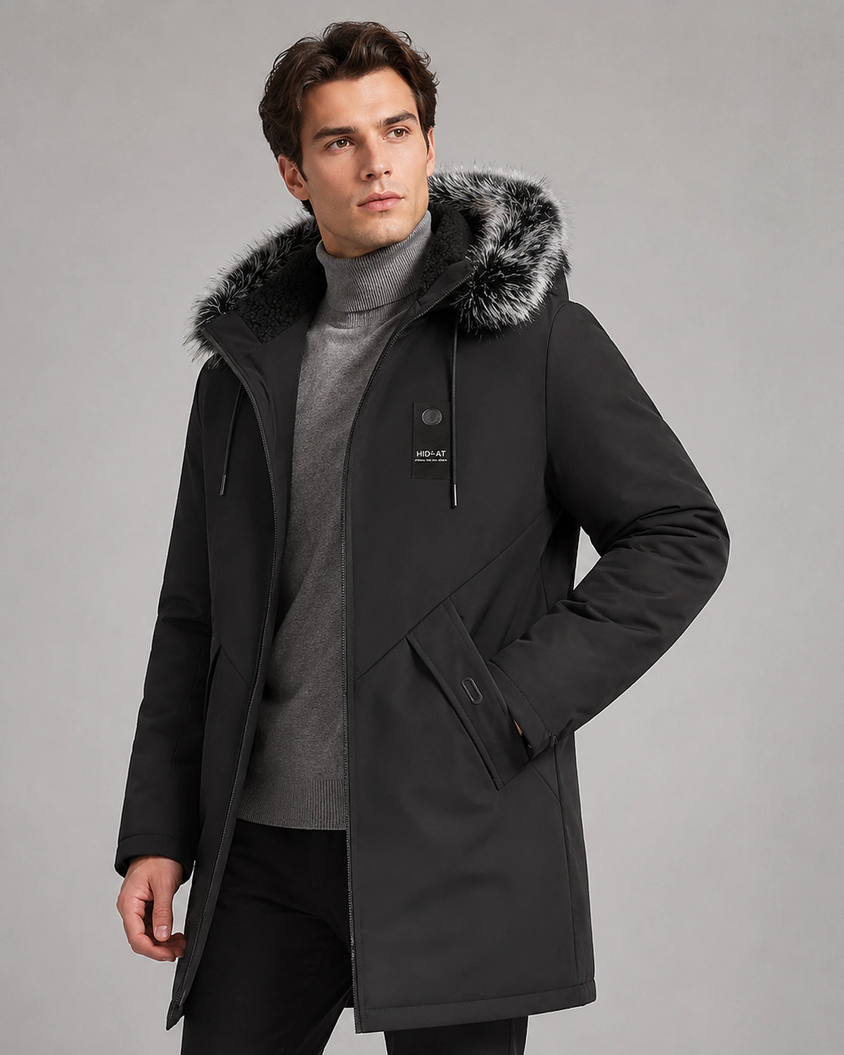 Men's Faux Fur Hooded Parka Jacket with Snap Pockets – Idris