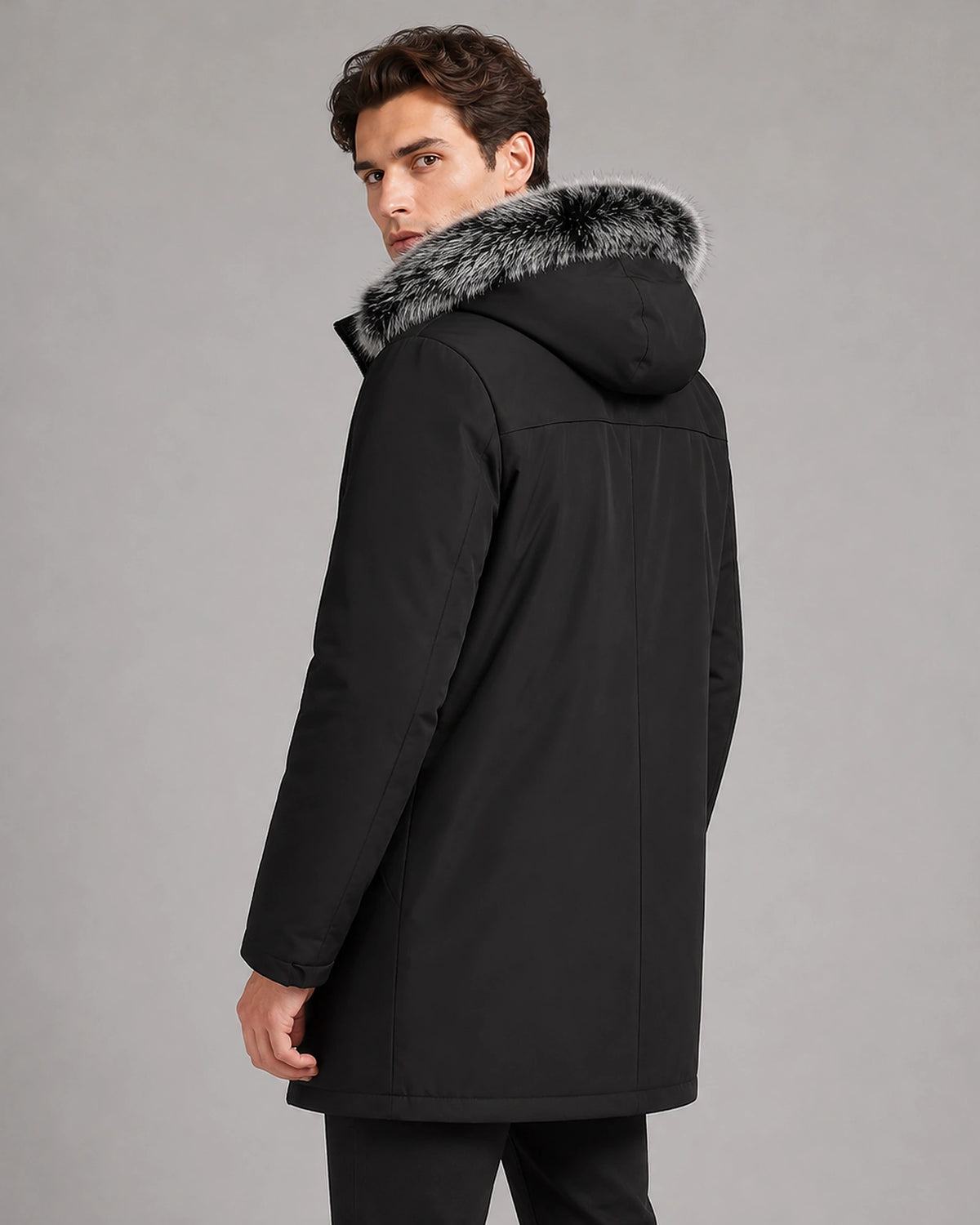 Men's Faux Fur Hooded Parka Jacket with Snap Pockets – Idris