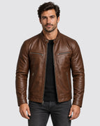 Men's Faux Leather Biker Jacket with Vintage Finish and Four-Pocket Front – Beau