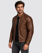 Men's Faux Leather Biker Jacket with Vintage Finish and Four-Pocket Front – Beau