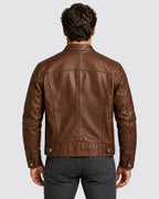 Men's Faux Leather Biker Jacket with Vintage Finish and Four-Pocket Front – Beau