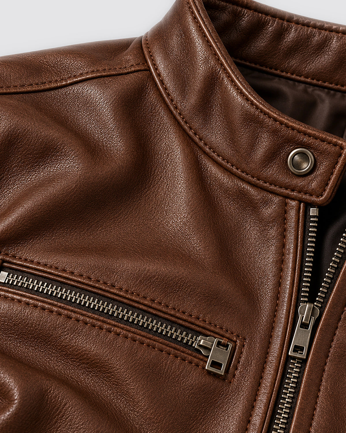 Men's Faux Leather Biker Jacket with Vintage Finish and Four-Pocket Front – Beau