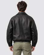 Men's Faux Leather Bomber Jacket with Shirt Collar and Ribbed Hem – Orson