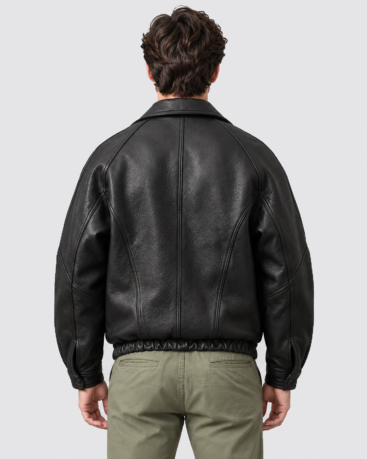 Men's Faux Leather Bomber Jacket with Shirt Collar and Ribbed Hem – Orson