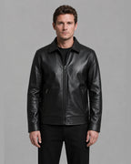 Men's Faux Leather Jacket with Shirt Collar and Zip Pockets – Casper