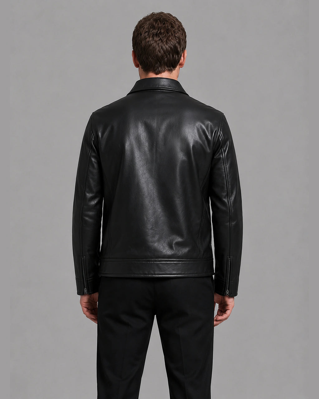 Men's Faux Leather Jacket with Shirt Collar and Zip Pockets – Casper