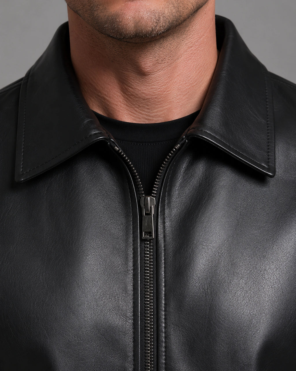 Men's Faux Leather Jacket with Shirt Collar and Zip Pockets – Casper