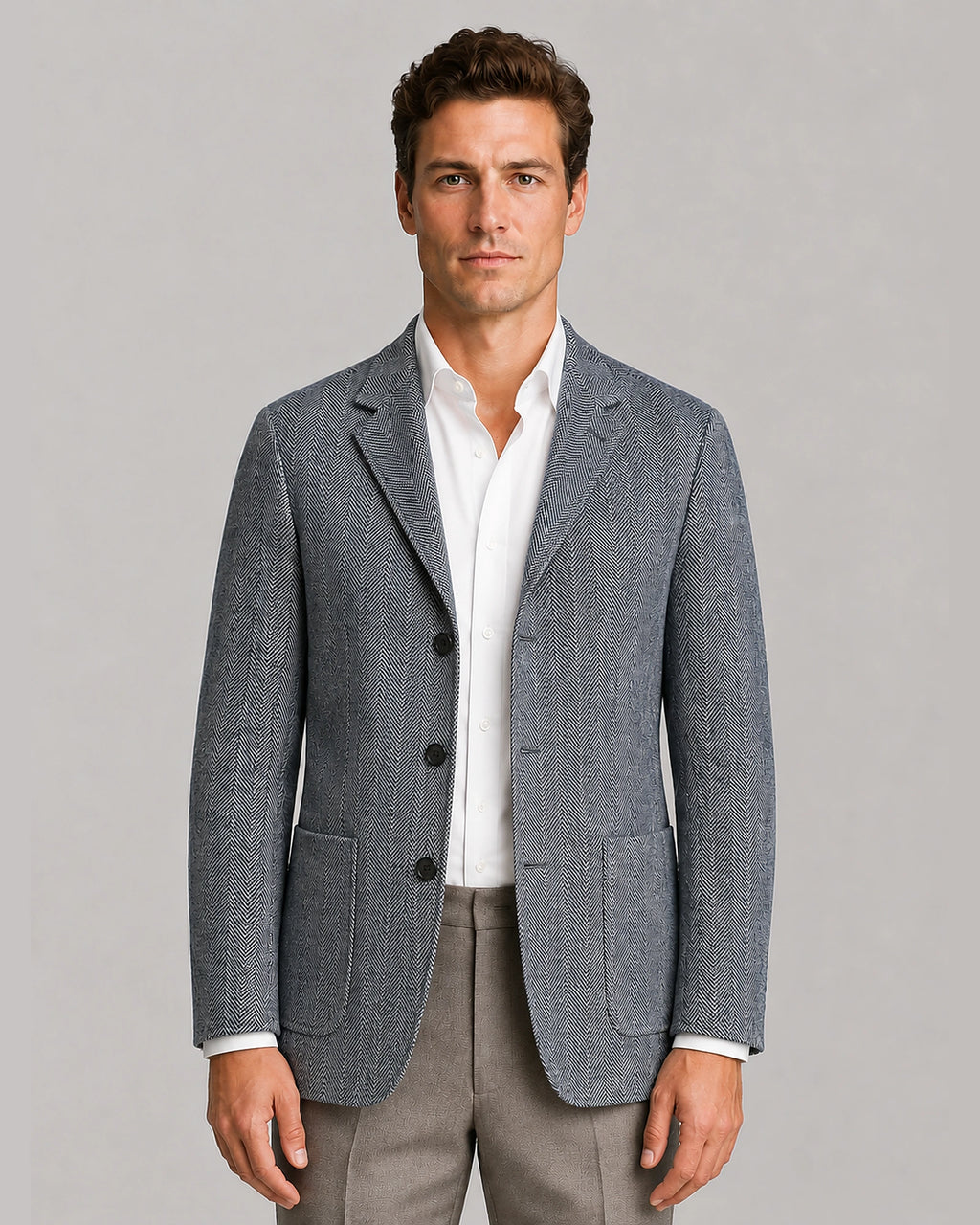 Men's Herringbone Tailored Blazer with Notch Lapel and Patch Pockets – Parker
