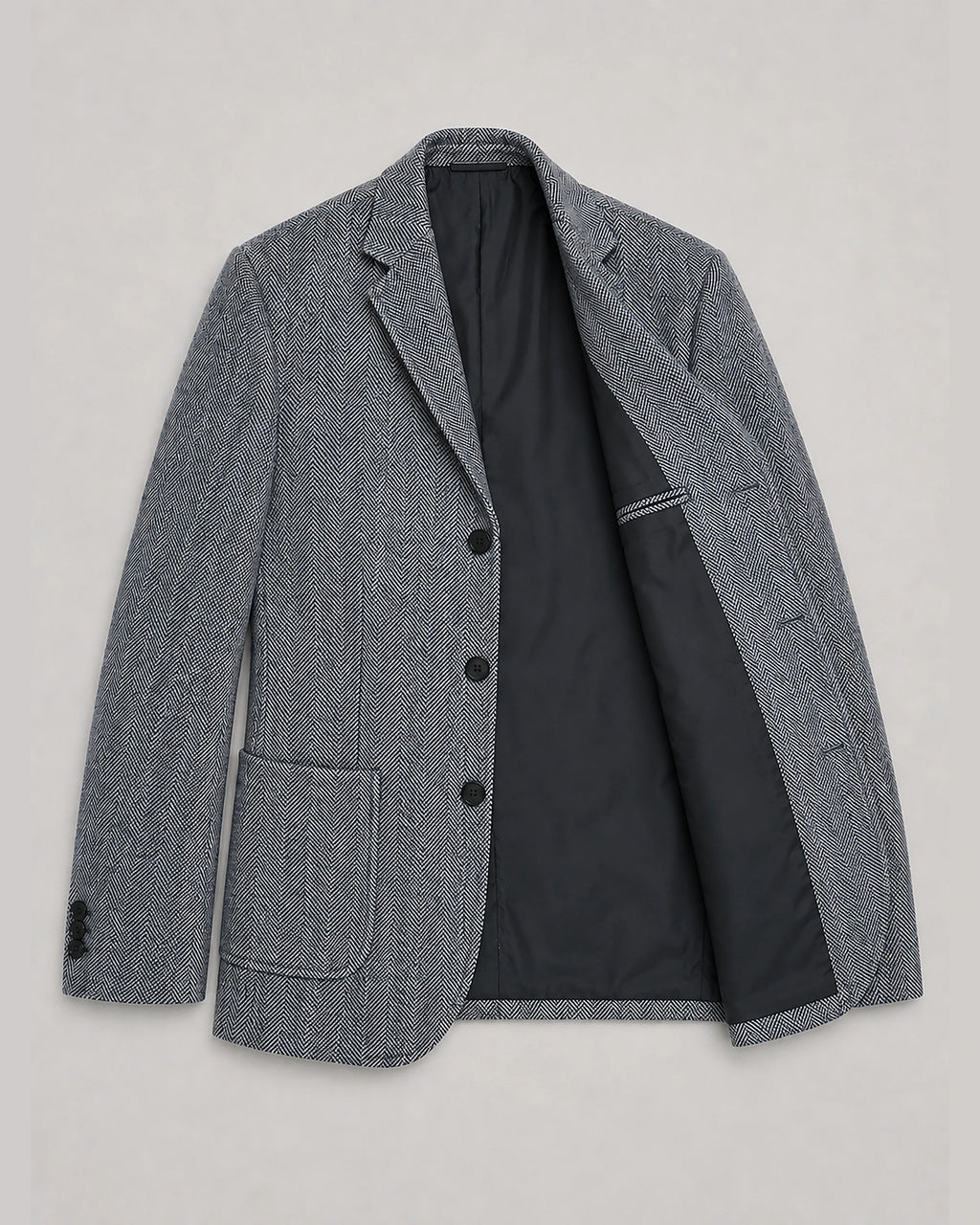 Men's Herringbone Tailored Blazer with Notch Lapel and Patch Pockets – Parker