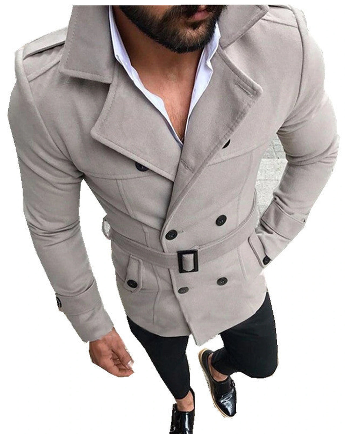 Men's Hooded Double-Breasted Wool-Blend Trench Coat with Belt – Faye Belle
