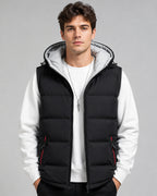 Men's Hooded Padded Gilet with Zip Pockets and Contrast Trim – Theo
