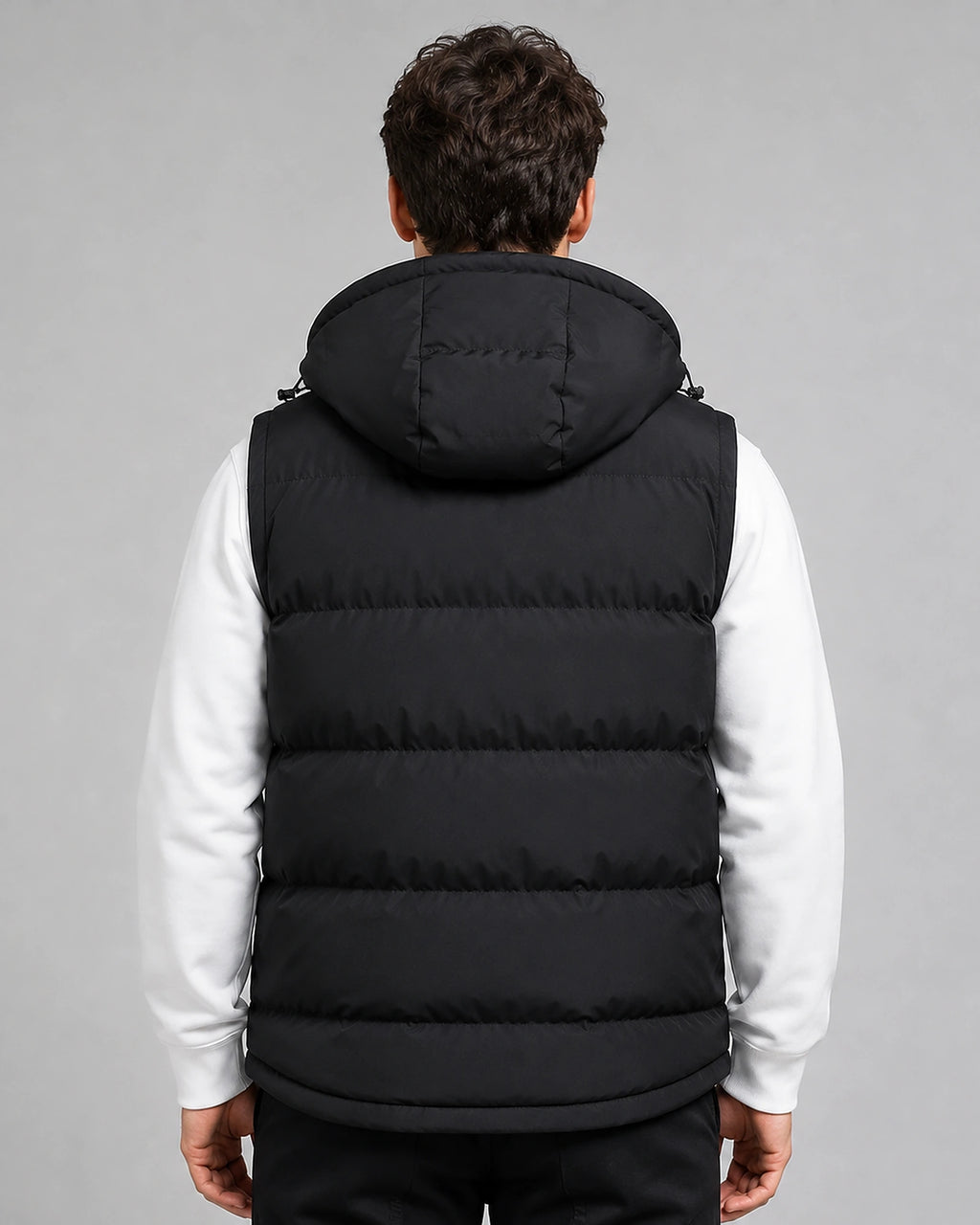 Men's Hooded Padded Gilet with Zip Pockets and Contrast Trim – Theo