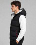 Men's Hooded Padded Gilet with Zip Pockets and Contrast Trim – Theo